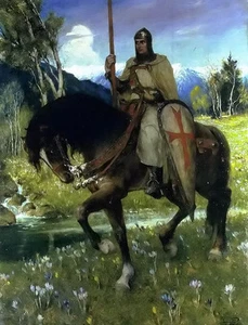 Oil painting Ferdinand Leeke - parsifal in quest of the holy grail horseman art - Picture 1 of 1
