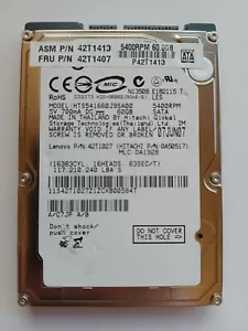 IBM Lenovo 60GB 5400RPM SATA 1.5GB/s 2.5-inch Hard Disk Drive- 42T1413 - 42T1407 - Picture 1 of 3