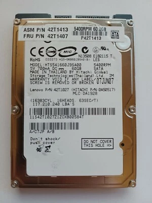 IBM Lenovo 60GB 5400RPM SATA 1.5GB/s 2.5-inch Hard Disk Drive- 42T1413 - 42T1407 - Image 1 of 3