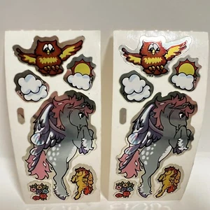 BJ Stickers Vintage 1980s Foil Unicorn Owl Clouds Foiled 2 sticker sheets - Picture 1 of 8