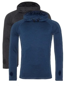 Just Cool Mens BLUE or BLACK Raglan Long Sleeve cool Cowl Neck Hooded Top - Picture 1 of 8