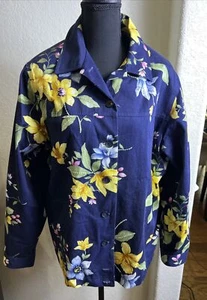 Alfred Dunner Navy Blue, Multi-colored Floral, Sequin Accent Jacket M/L - Picture 1 of 11
