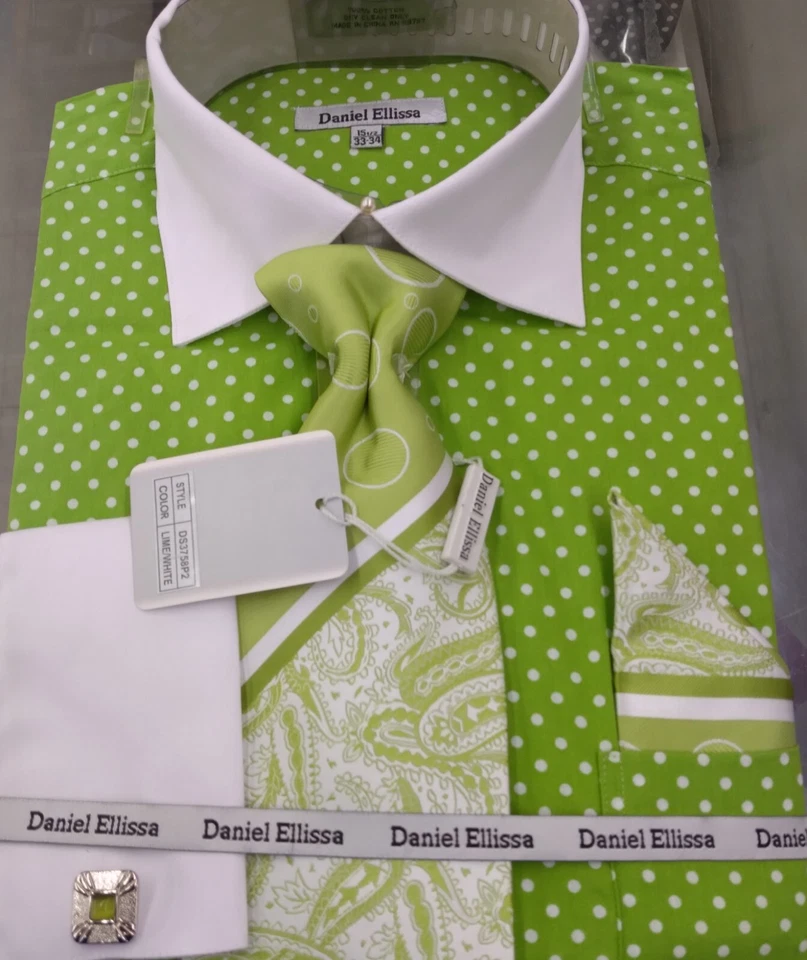 Hermosas camisas de vestir a lunares para hombre con corbata, pañuelo y gemelos Foto 1 de 1