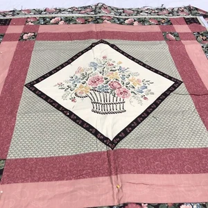 Black Pink Floral Basket Quilt Unfinished 34" x 35" Wall Hanging - Picture 1 of 11