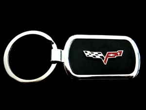 Corvette C6 Black Onyx w/ Silver Trim Key Chain-Free Engraving on back - Picture 1 of 5
