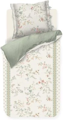 Biancheria da letto PIP Studio Percalle 155x220 Kili Flower White fiori viticci sabbia reversibile - Immagine 1 di 4