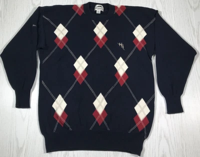 Suéter de golf Slazenger Argyle vintage para hombre L azul cuello redondo 100 % algodón preppy Foto 1 de 4