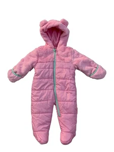WIPPETTE Bebé Niña 6-9 Meses Rosa Imitación Piel Puffer Traje de Nieve Oso Capucha - Imagen 1 de 11