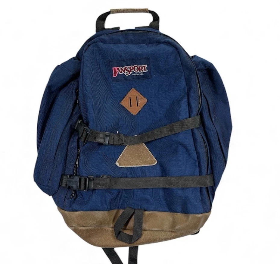 Mochila inferior de cuero JanSport vintage azul hecha en EE. UU. mochila senderismo Y2K Foto 1 de 4