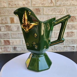 Vintage Rumpf Kunstkeramik 3D Schmetterling Krug 1956 Dark Hunter olivgrün 8,5" Gold - Bild 1 von 9