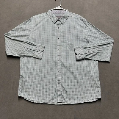 Johnston Murphy Shirt Men 2XL White Green Geometric Button Up Flip Cuff Cotton - Image 1 of 4