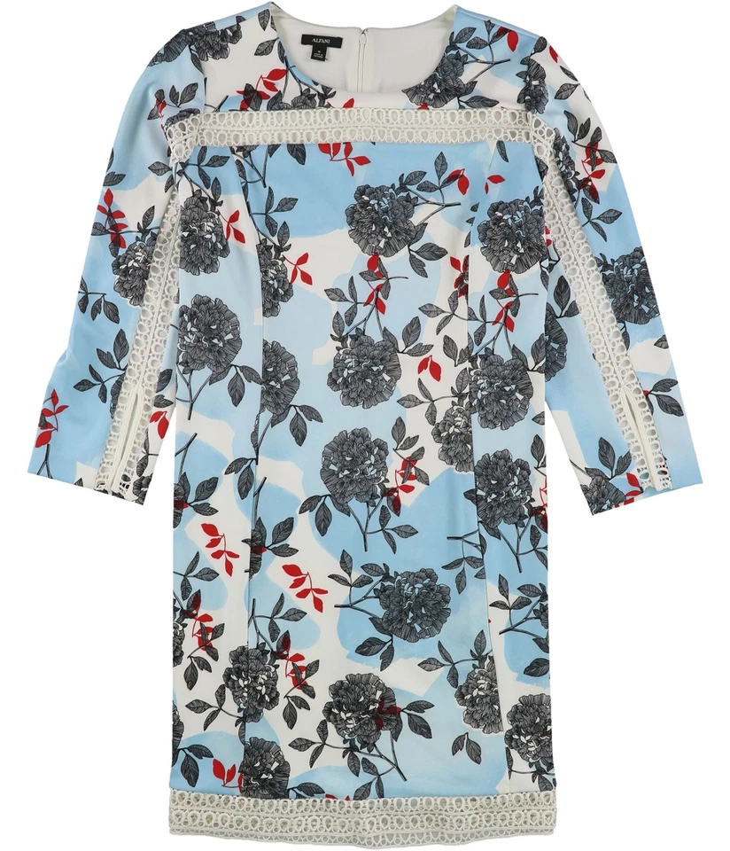 Alfani Womens Illusion Trim Shift Dress, blue, 6 - Image 1 of 1