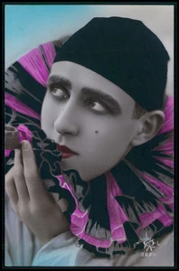 cc Art Deco Pierrot Original Postkarte Fantasy Male gay 20er Jahre handgetönt Foto - Bild 1 von 2