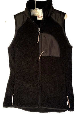 Avalanch Womens Small Sherpa Fleece lined Zip Vest Black Pockets Soft Cozy Warm - Image 1 of 4