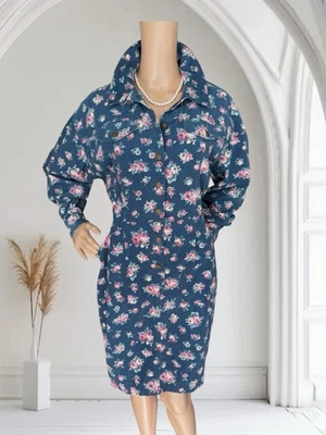 Vintage Laura Ashley Floral Corduroy Dress Button Front Shirt Dress 12 Fits M - Image 1 of 4