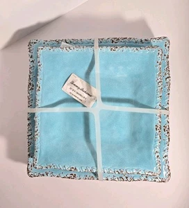 Tommy Bahama Rustic Crackle Turquoise Square Melamine Plates 4 Dinner 4 Salad - Picture 1 of 5