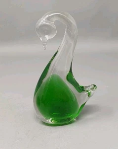 Murano Art Glass Green Swan Figurine Paper Weight Hand Blown - Picture 1 of 9