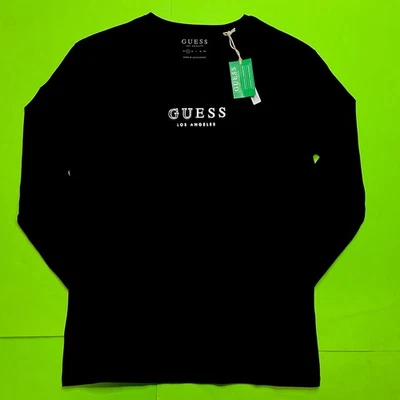 Camiseta GUESS Los Angeles Hombre Manga Larga PEQUEÑA Negra con Blanco, Plateado NUEVA Foto 1 de 4