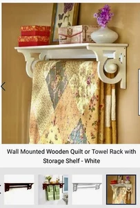 Deluxe Quilt Blanket Hanger Rack w Shelf Wall Mounted Scrolled WHITE NEW IN BOX - Picture 1 of 3