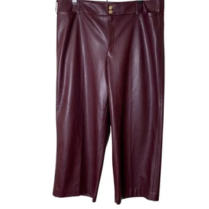 Chico's Pants Women's Size 2 Faux Leather Wide Leg Cropped Windsor Wine NWT - Picture 1 of 8