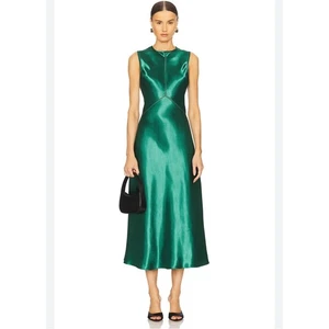 Ulla Johnson Lisbet Green Satin Seam Midi-Dress - Size 8 - Picture 1 of 7