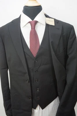 Burberry London S130s Wool Solid Black 3 Pc Suit Jacket Pants Vest 40R BRAND NEW - Image 1 of 4