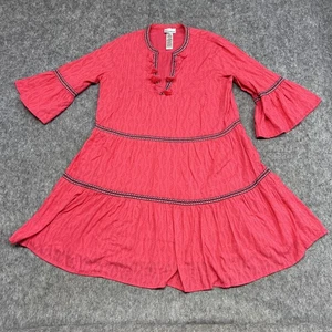 Tommy Bahama Kleid Damen groß rosa Boho Glockenärmel bestickt Baumwolle Stufen - Bild 1 von 22