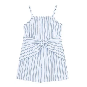 Habitual Girls Striped Bow Front Romper, Blue White, Polyester, Summer Tie Waist - Picture 1 of 14