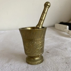 Vintage Indian Solid Brass Spice Pestle & Mortar - Picture 1 of 6