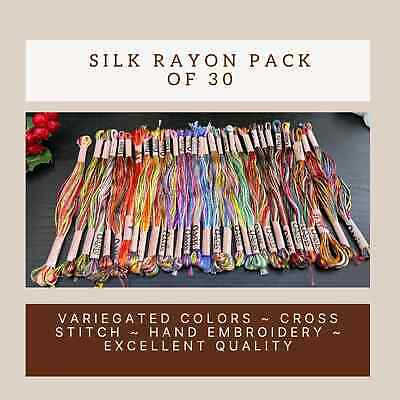 30 Variegated Silk Rayon Cross Stitch Embroidery Threads Lot Colorful Embroidery • 14.17€
