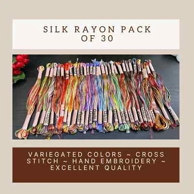 30 VARIEGATED SILK RAYON CROSS STITCH EMBROIDERY THREADS LOT COLORFUL EMBROIDERY - Image 1 of 4
