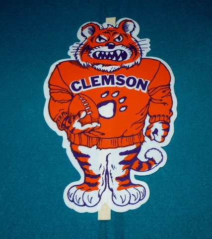 Vintage : CLEMSON TIGERS : Wall Hanging TIGER MASCOT with FOOTBALL Pennant NCAA Cover