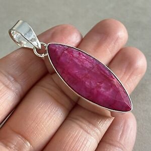 NATURAL MARQUISE RED RUBY 925 STERLING SILVER PENDANT 2” GEMSTONE JEWELRY