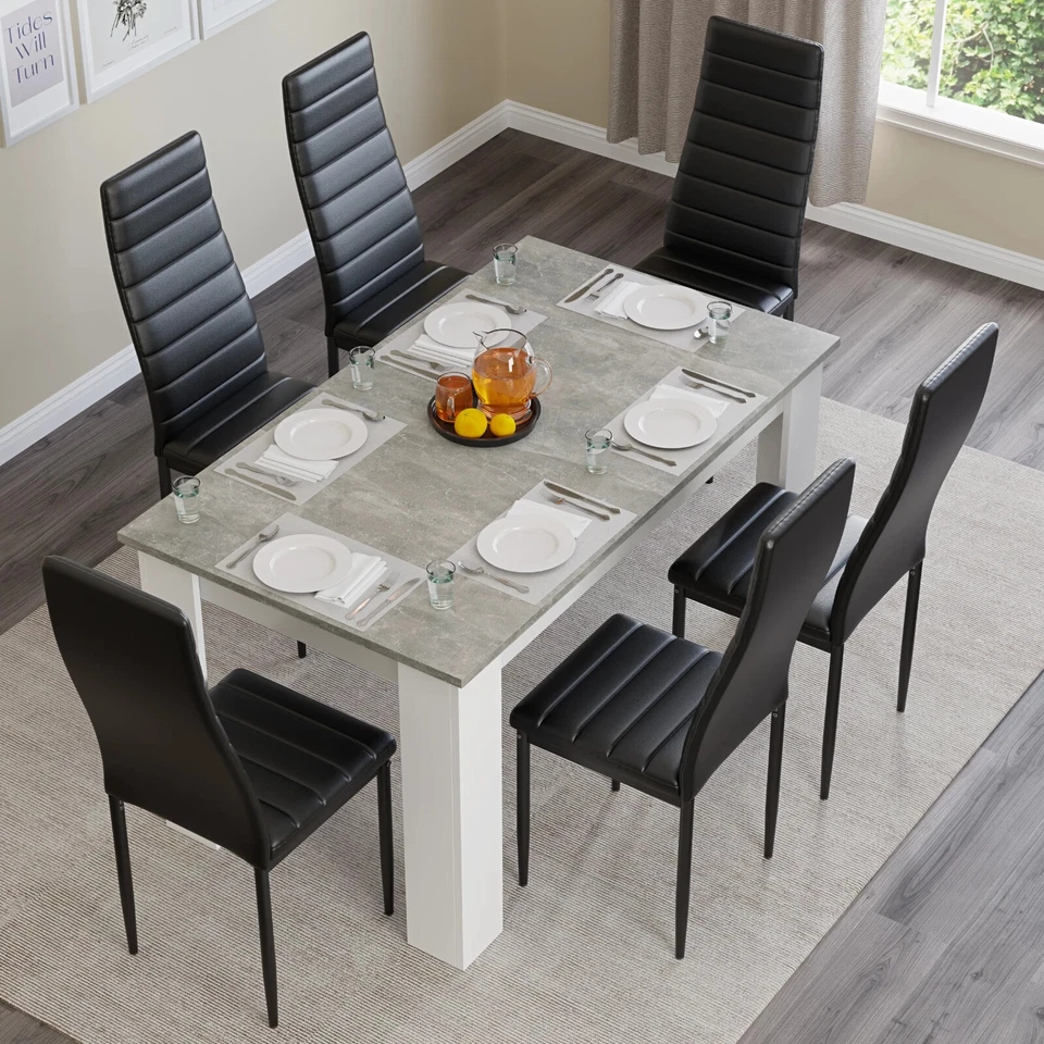 Dining Table and Chairs 4/6 Pu Leather Seat Dining Room Set Kitchen Furniture - Image 1 of 1