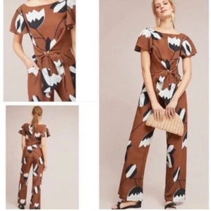 Größe 4 Anthropologie Eva Franco Miranda Damen braun Blumenmuster weites Bein Overall - Bild 1 von 7