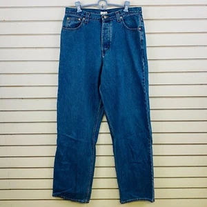Vintage 90s Mens 36x36 J Crew Blue Jeans Button Fly Straight Loose Fit Cotton - Picture 1 of 8