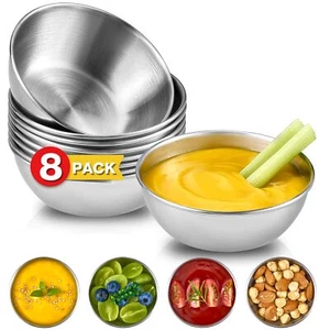 8 Pack Stainless Steel Soy Sauce Dishes 4 oz Dipping Bowls Mini Prep Bowls Pinch - Picture 1 of 8