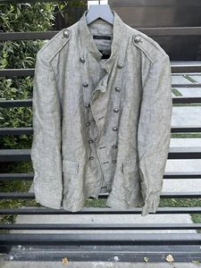 Men’s Large Gray JOHN VARVATOS Lightweight Linen Military Dress Jacket - Picture 1 of 12