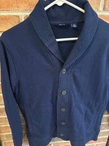 Lands End Herren Marineblau Knopfleiste Strickjacke Anzug Pullover mit Schalkragen - S - Bild 1 von 7