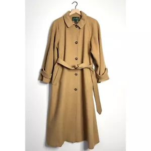 LAUREN RALPH LAUREN Camel Hair Trench Coat Tie Waist Made in USA size 10 - Picture 1 of 13
