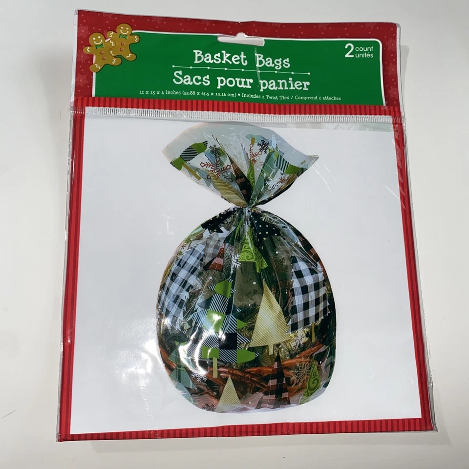 Large Basket Bags Christmas Cellophane Wrap Plastic Bag Baskets gifts 22x25x4 - Image 1 of 3
