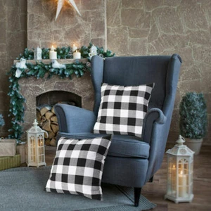 All-Weather Black & White Plaid Pillow Covers (2 Sets, 18"x18") - Picture 1 of 7