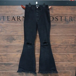 JC Jo Jeans Women MED Black Denim Casual Distressed Bell Bottom Frayed 26X32 - Picture 1 of 24