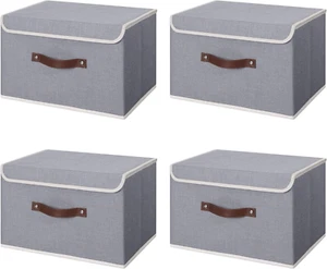 4PCS Storage Bins with Lid PU Leather Handles Storage Boxes PP Plastic Board Dec - Picture 1 of 12