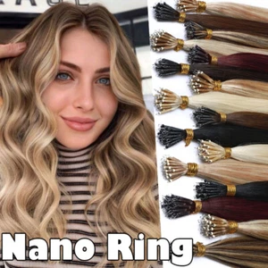 Straight Rings Beads Russian Nano Ring Remy Human Hair Extensions Balayage 100g - Picture 1 of 35