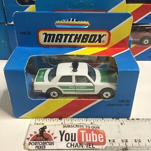 1981 MATCHBOX #56 WHITE MERCEDES BENZ POLICE POLIZEI PATROL CAR 1/64 MIB ENGLAND