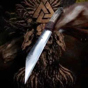 Viking seaz knife handmade carbon steel blade cones with leather sheath.. - Picture 1 of 7