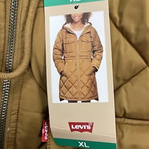 Levi's Women's Soft Sherpa Lined Diamond Quilted Long Parka Jacket New XL - Picture 1 of 3