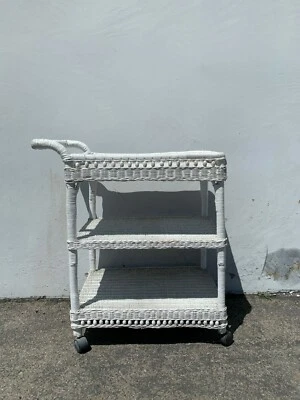 Барная тележка бамбуковый ротанг плетеный богемный богемный шикарный чай середины века винтажная сервировка - Изображение 1 из 4