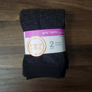 Wonder Nations Girls Fleece Footless Tights 2 Pack Size Large Glitter Black/Grey - Picture 1 of 4